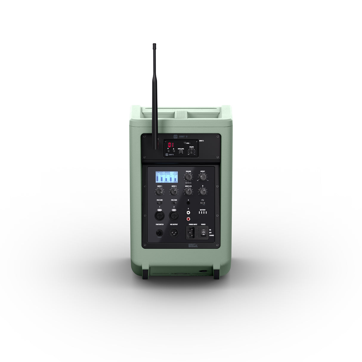 LD Systems ANNY® 8 HHD B6 GN - Bærbar batteridrevet Bluetooth® PA-højttaler med mixer og 1x trådløs håndholdt mikrofon, Adventure Green