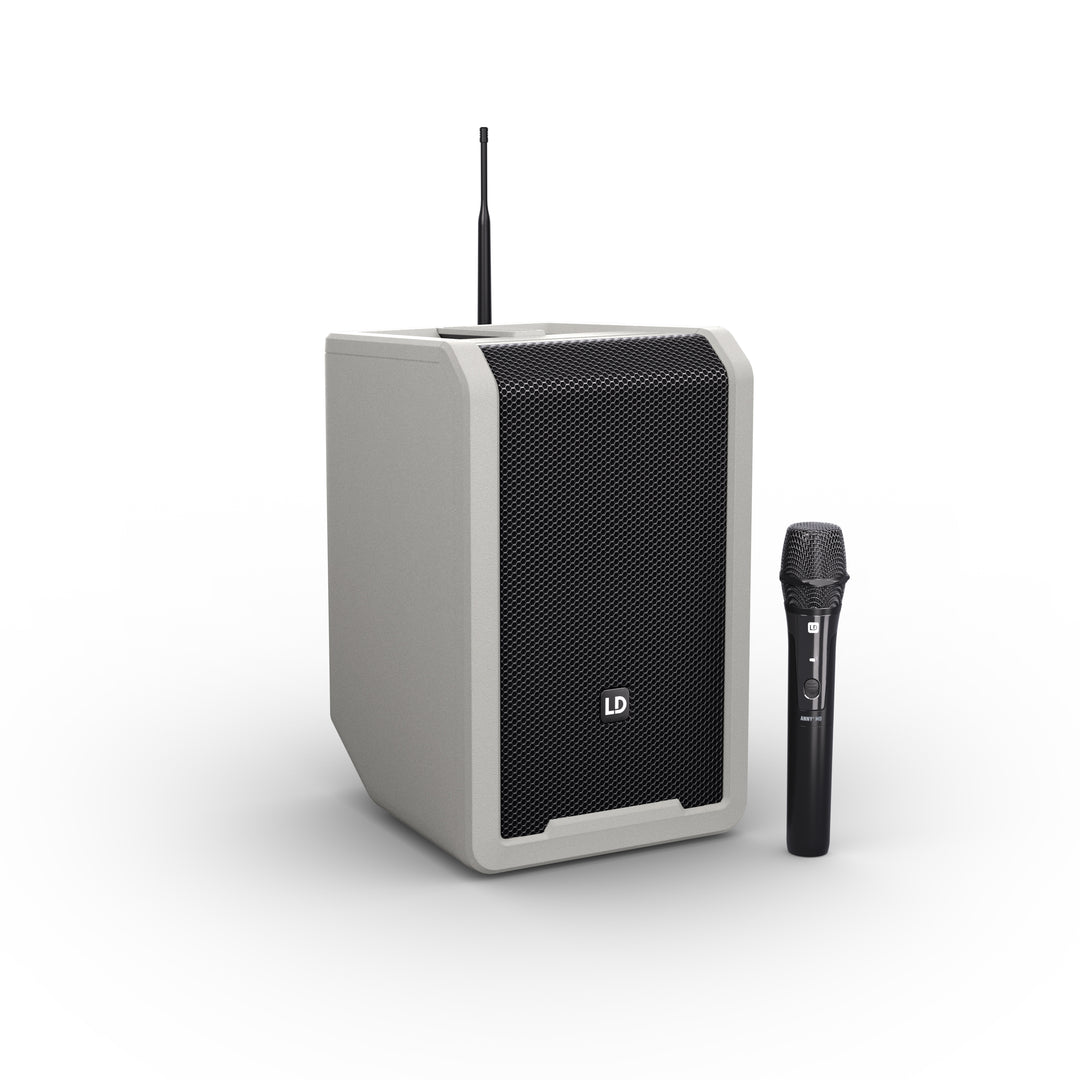 LD Systems ANNY® 8 HHD B6 G - Bærbar batteridrevet Bluetooth® PA-højttaler med mixer og 1x trådløs håndholdt mikrofon, Urban Grey