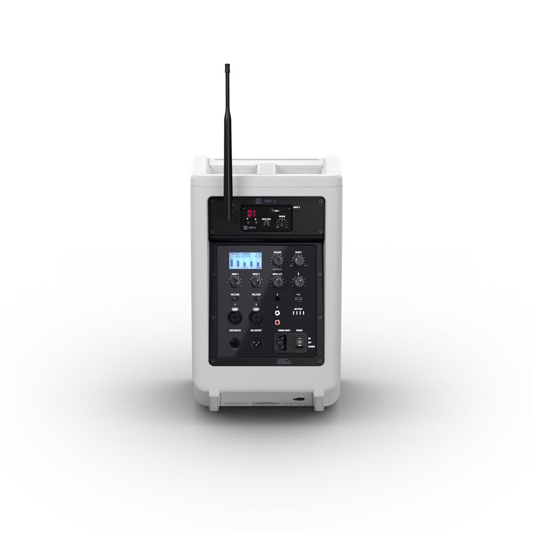 LD Systems ANNY® 8 HHD B6 W - Bærbar batteridrevet Bluetooth® PA-højttaler med mixer og 1x trådløs håndholdt mikrofon, Ren hvid