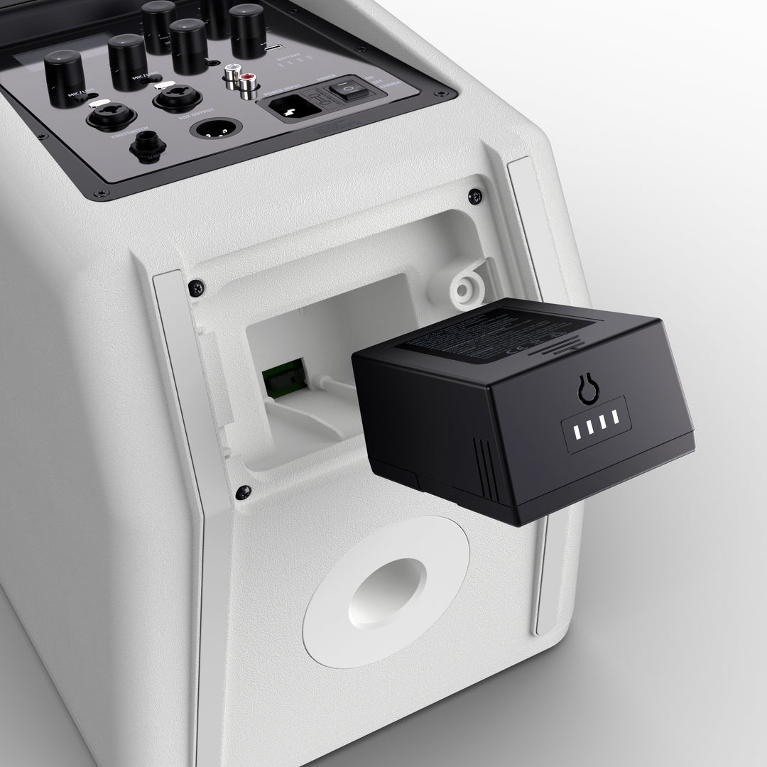 LD Systems ANNY® 8 HHD B8 W - Bærbar batteridrevet Bluetooth® PA-højttaler med mixer og 1x trådløs håndholdt mikrofon, ren hvid