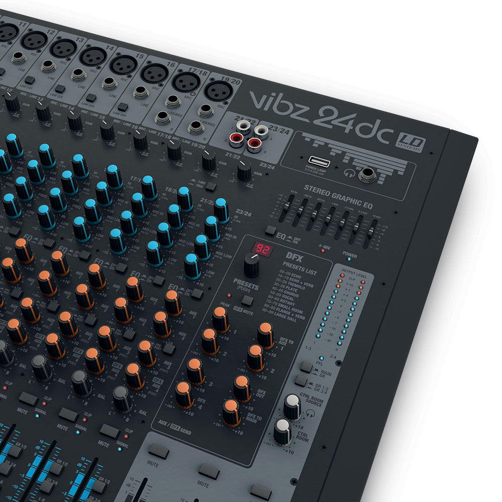 LD Systems VIBZ 24 DC - 24-kanals mixerkonsol med DFX og kompressor