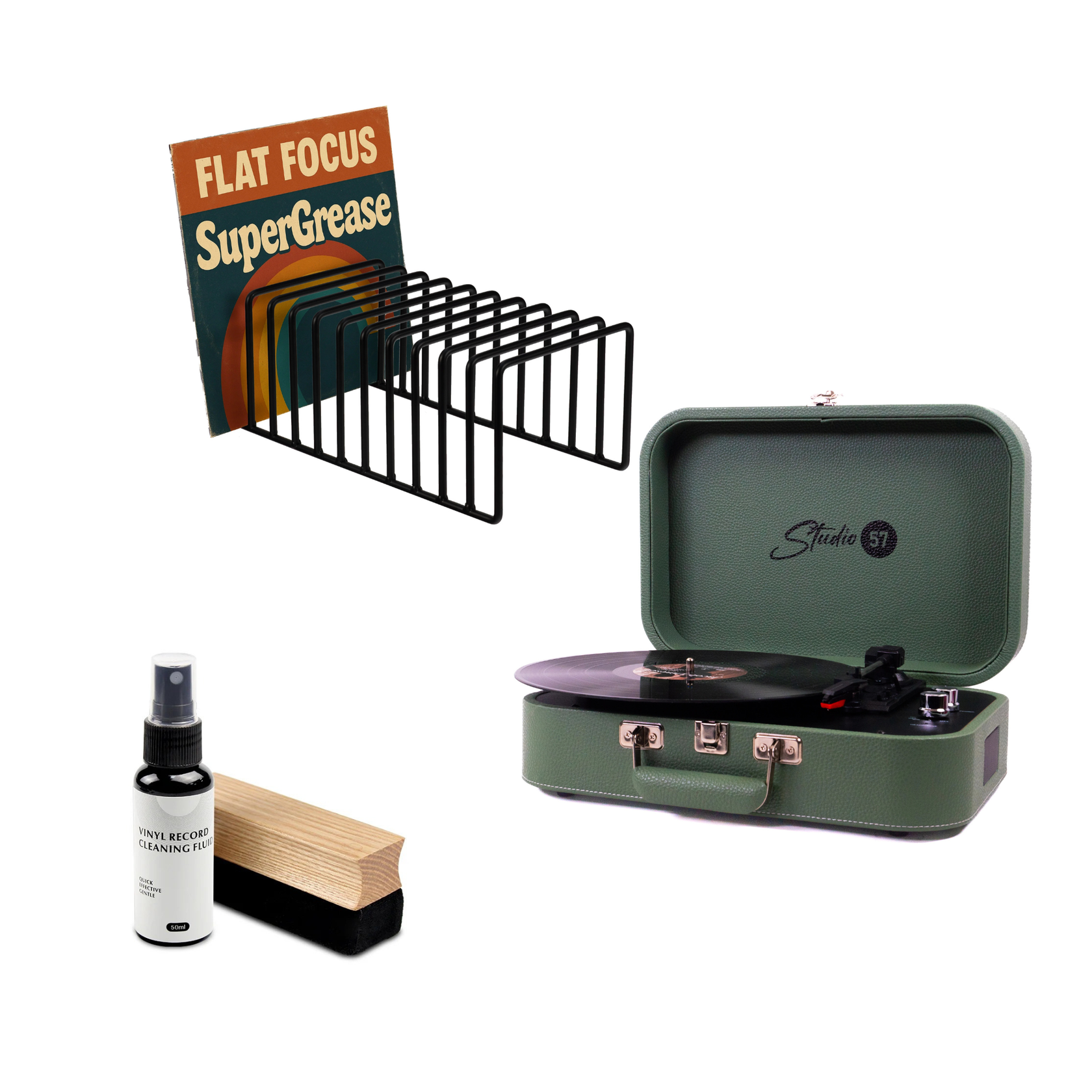 Studio 57 Mellow Pladespiller (Grøn) Bundle