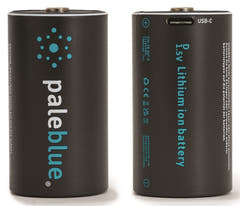 Pale Blue Li-Ion Rechargeable D Battery 2 pack of Dcells with 2x1 USB-C cable