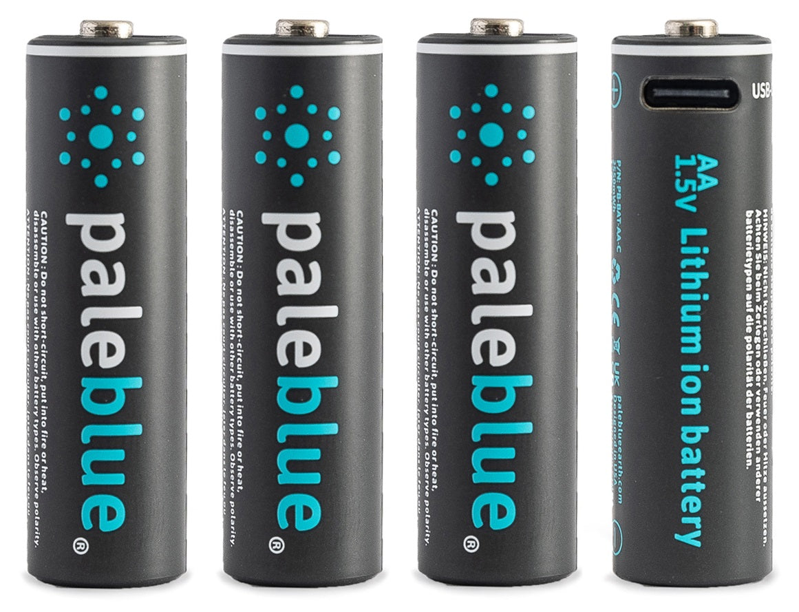 Pale Blue Li-Ion Rechargeable AA Battery 4-pack AA w/ 4x1 charging cable USB-C