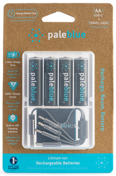 Pale Blue Li-Ion Rechargeable AA Battery 4-pack AA w/ 4x1 charging cable USB-C