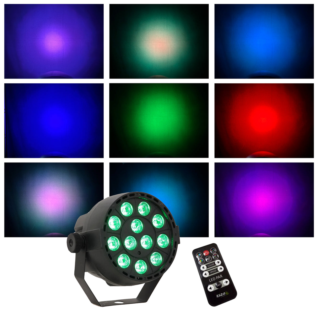 LED Spot Multicolor m. fjernbetjening(12x3W) 4 Stk. Bundle