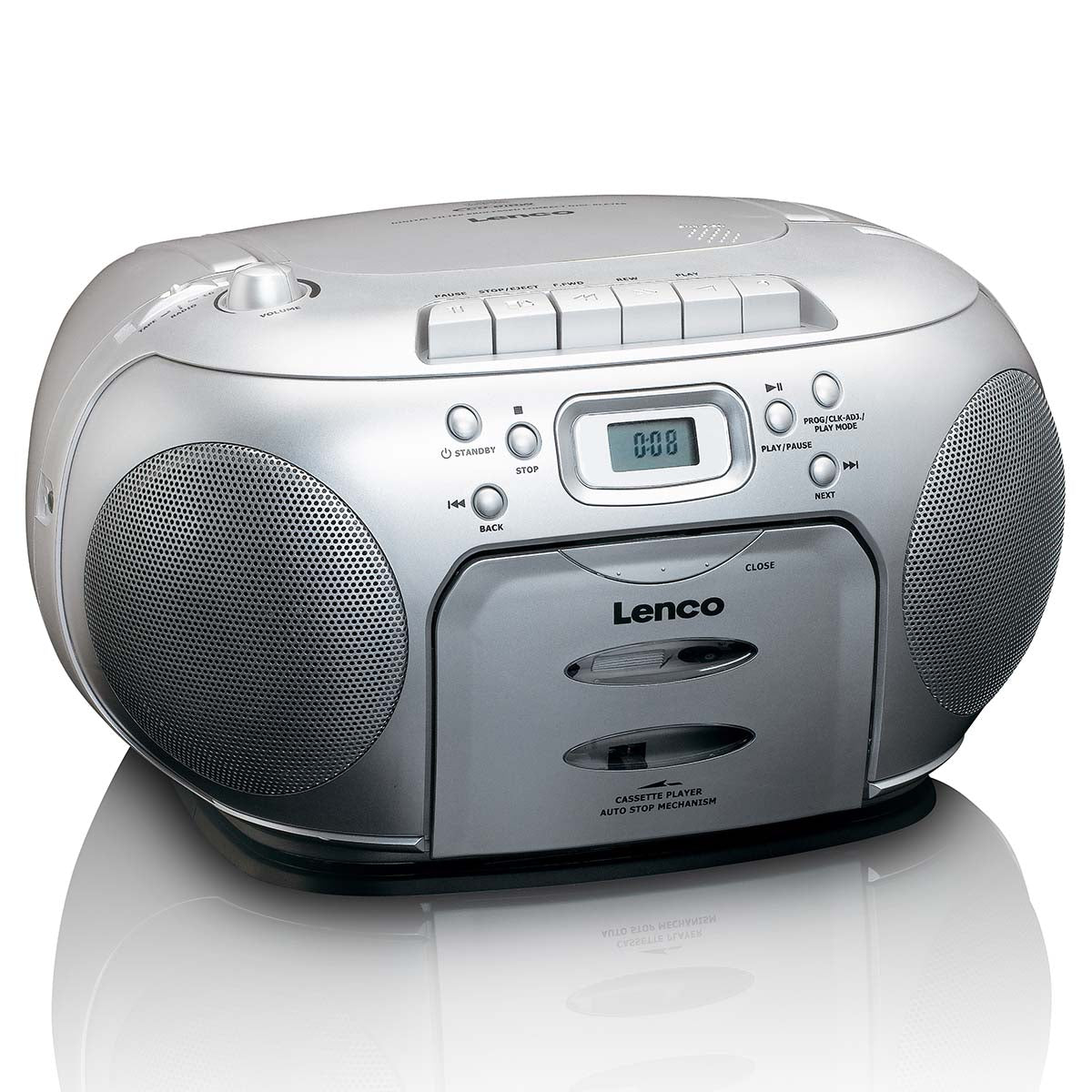 Transportabel FM/CD og kasetteafspiller, Sølv