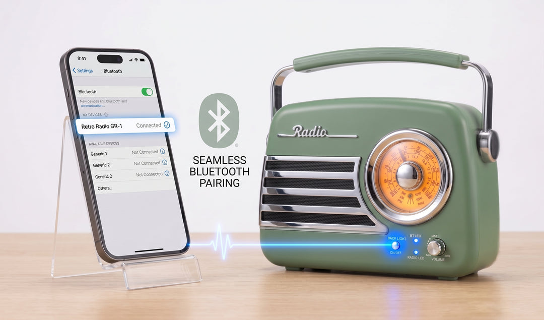 Studio 57 Batteri Retro Radio m. Bluetooth & FM (Diner Crimson)