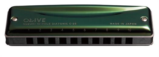 Suzuki Olive C-20 diatonisk mundharmonika.  Tone:  Low-F