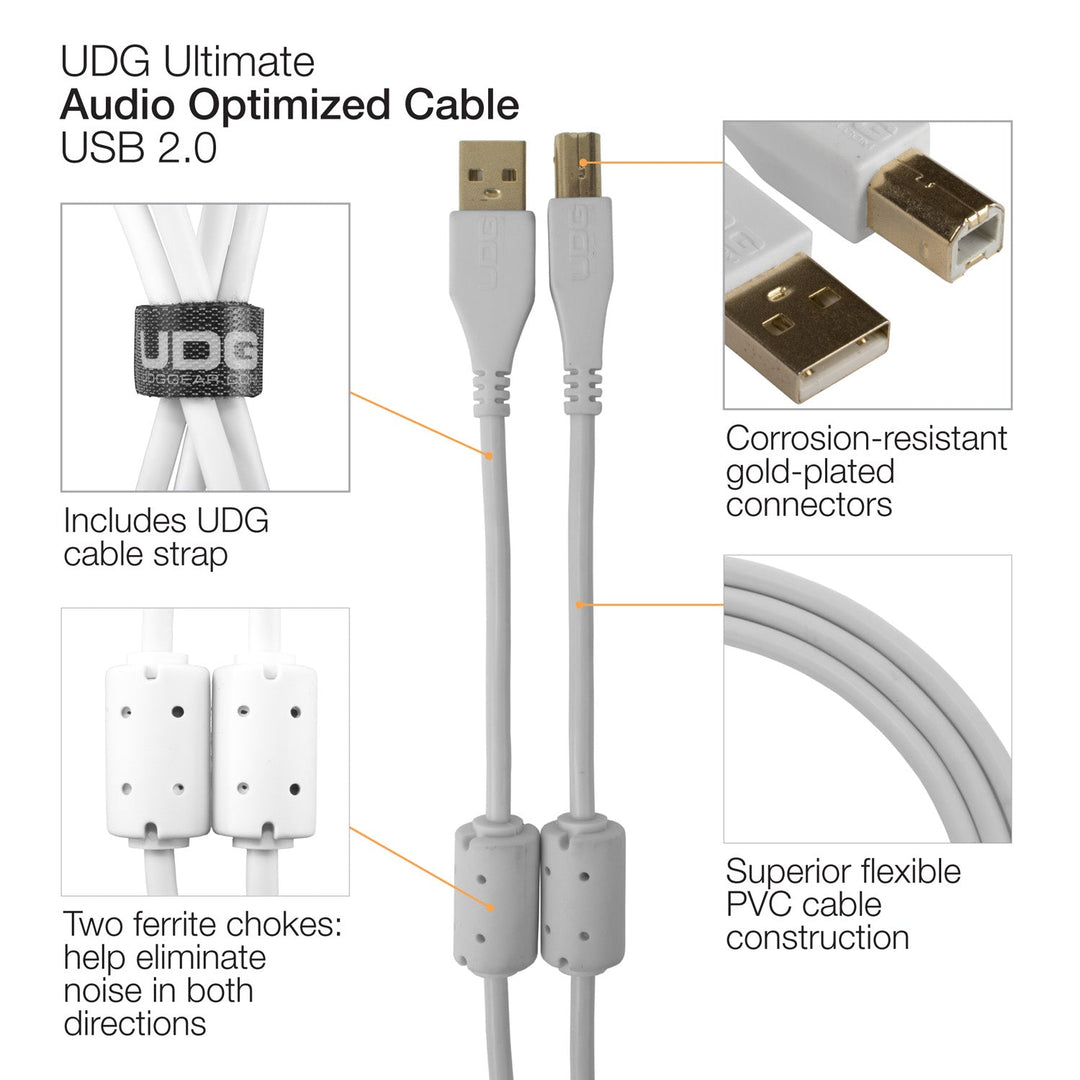 UDG Ultimate Audio Cable USB 2.0 A-B Hvid Angled 2m