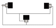 Adapter RCA han > 2 x RCA hun vinkel par