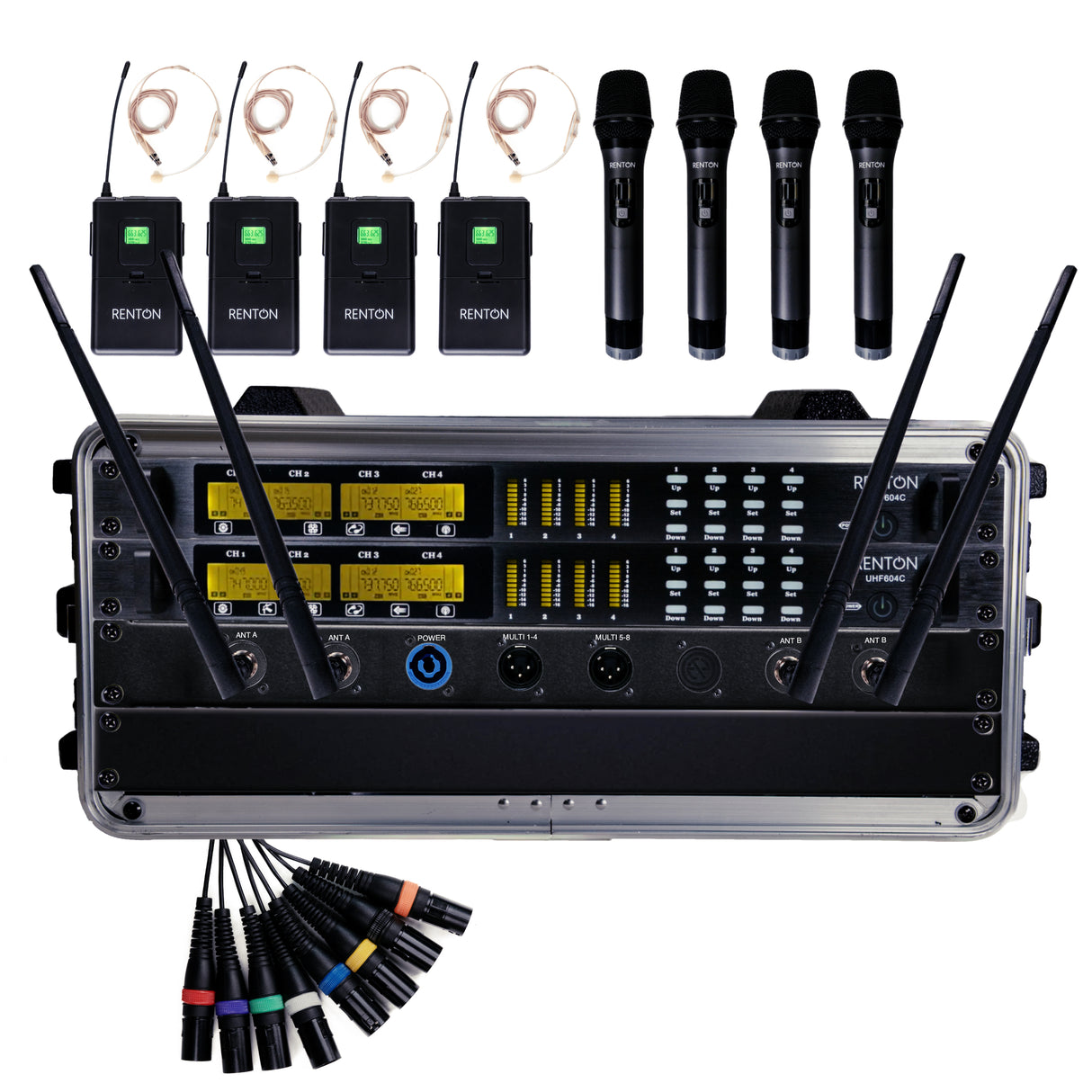 Renton Rack Trådløst Kombi System (4 Håndholdt + 4 Headset)