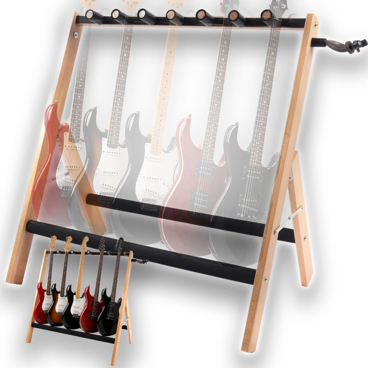 DNA GS5 Guitarstativ til 5 Guitarer - Foldbart Stativ i Bøgetræ