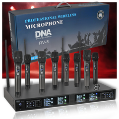 DNA RV-8 Trådløst UHF Mikrofon Sæt med 8 Håndholdte Mikrofoner