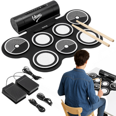 V-TONE RD7 Elektronisk Trommesæt – Roll-Up Drum Kit med 7 Pads, Pedaler og Højtalere