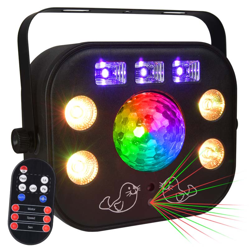 Light4Me Multiphase 5-i-1 LED Multieffekt med UV, Strobe og Laser