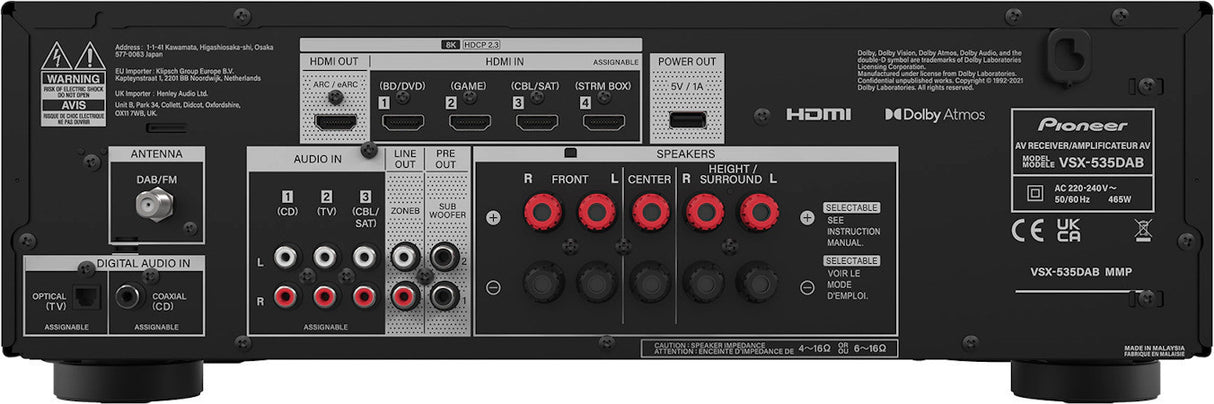 Pioneer VSX535D 5.2 Kanal Receiver (Sort)