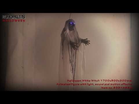 Halloween heks, hvid, animeret, 170 cm