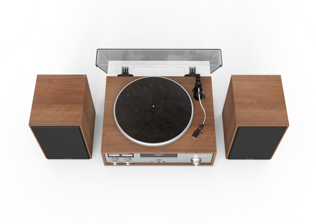 AIWA LPS-1 HiFi Pladespiller med DAB+, CD, Bluetooth og Højttalere, valnød