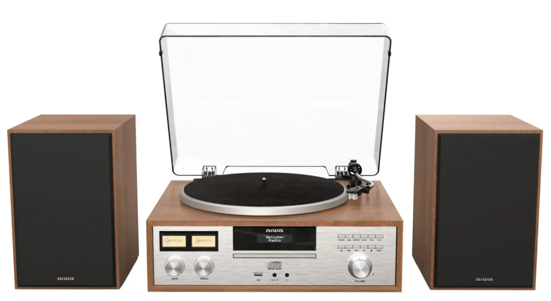 AIWA LPS-1 HiFi Pladespiller med DAB+, CD, Bluetooth og Højttalere, valnød