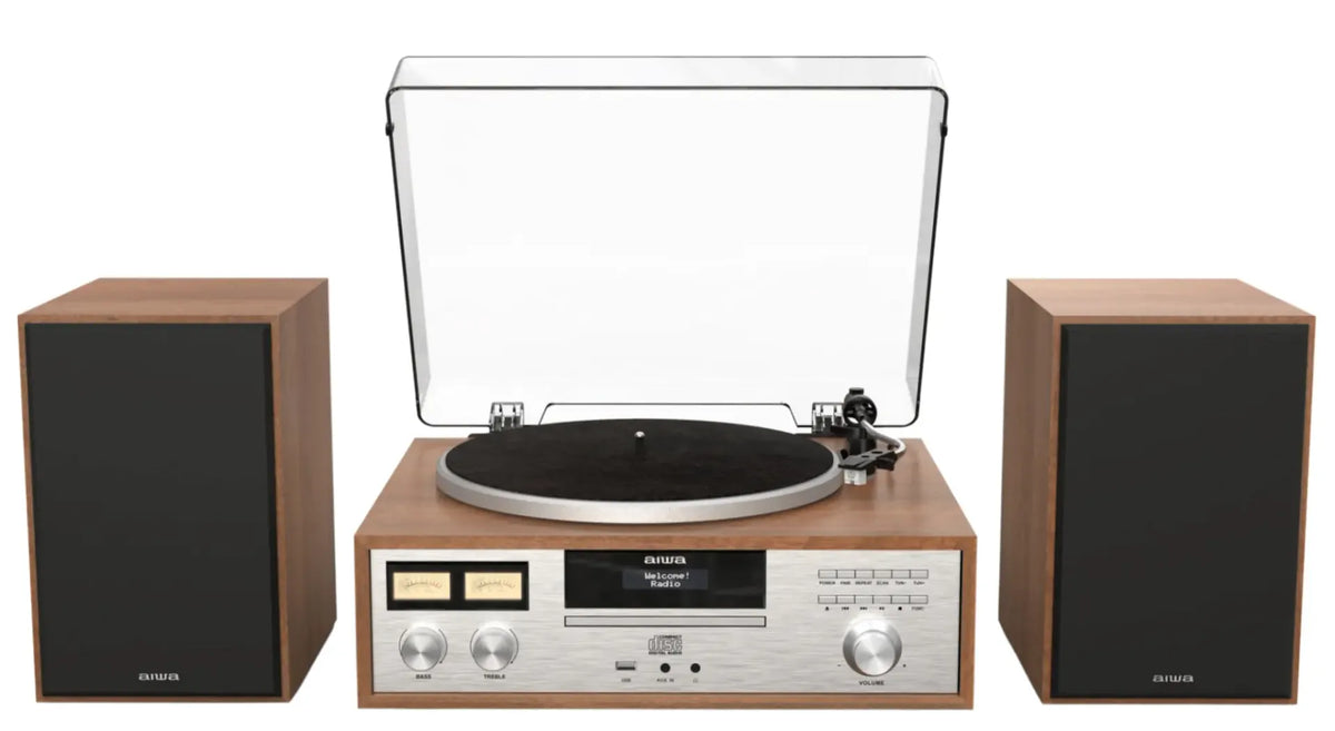 AIWA LPS-1 HiFi Pladespiller med DAB+, CD, Bluetooth og Højttalere, valnød