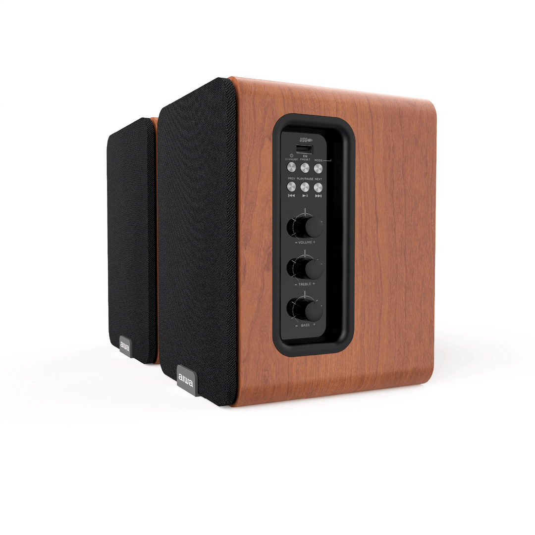 AIWA SPA-200 Aktive Højttalere – Bluetooth & HDMI ARC,brun