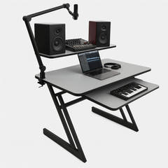 Studiebord med hylder og udtræk til keyboard (120 cm)
