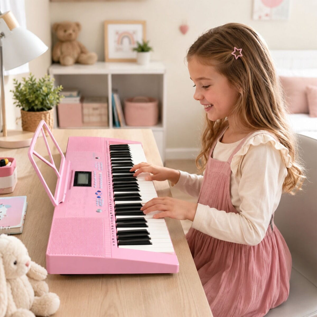 SUPRIMO Keyboard 61 Tangenter Pink med Mikrofon og Nodestativ