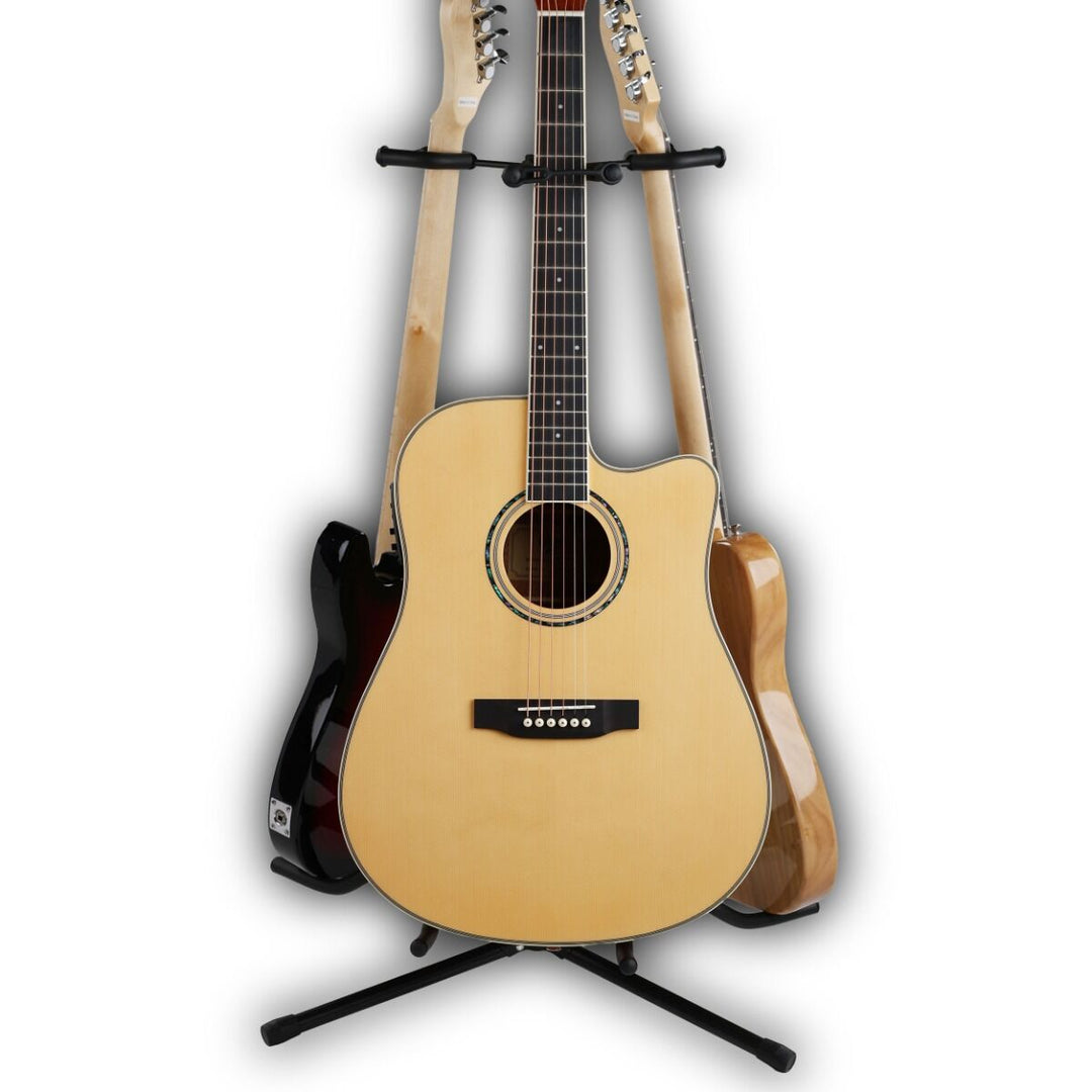 Guitarstativ til 3 Guitarer - Sort Foldbart Stålstativ