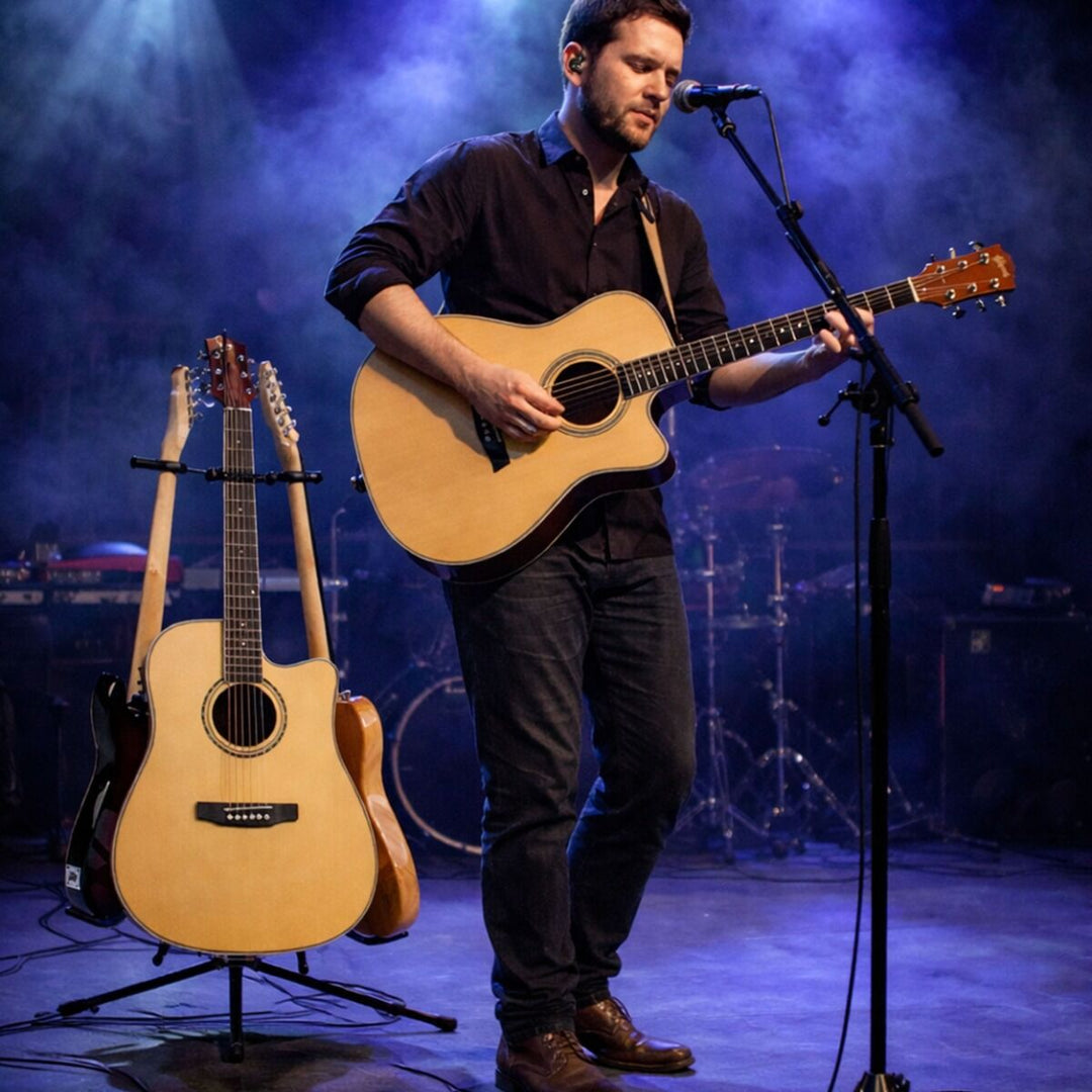 Guitarstativ til 3 Guitarer - Sort Foldbart Stålstativ