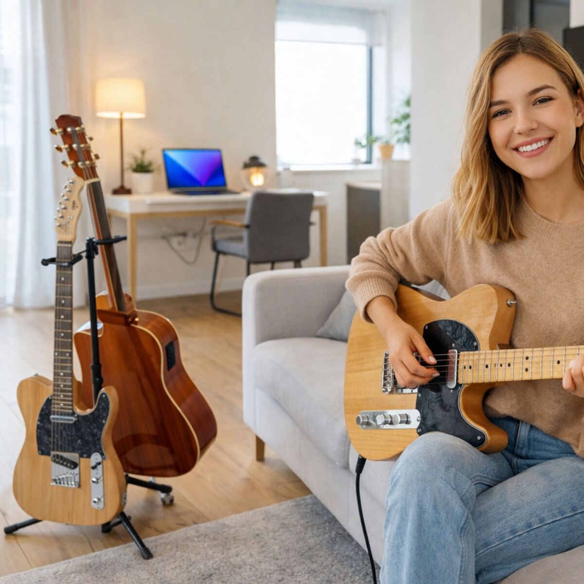 Guitarstativ til 2 Guitarer - Sort Foldbart Stålstativ