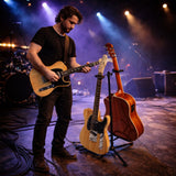 Guitarstativ til 2 Guitarer - Sort Foldbart Stålstativ