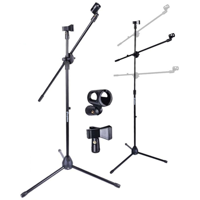 Mikrofonstativ M1 med Boomarm til 2 Mikrofoner – Sort