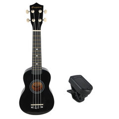 Ukulelesæt med Etui, Tuner og Tilbehør, Sort