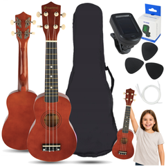 Ukulelesæt med Etui, Tuner og Tilbehør,Dark Wood