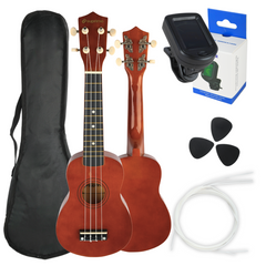 Ukulelesæt med Etui, Tuner og Tilbehør,Dark Wood