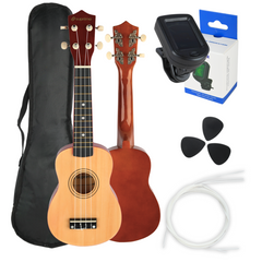 Ukulelesæt med Etui, Tuner og Tilbehør, Naturtræ
