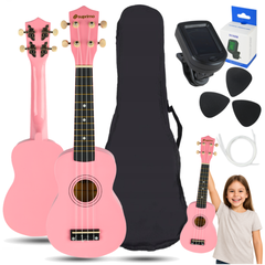 Ukulelesæt med Etui, Tuner og Tilbehør, Pink
