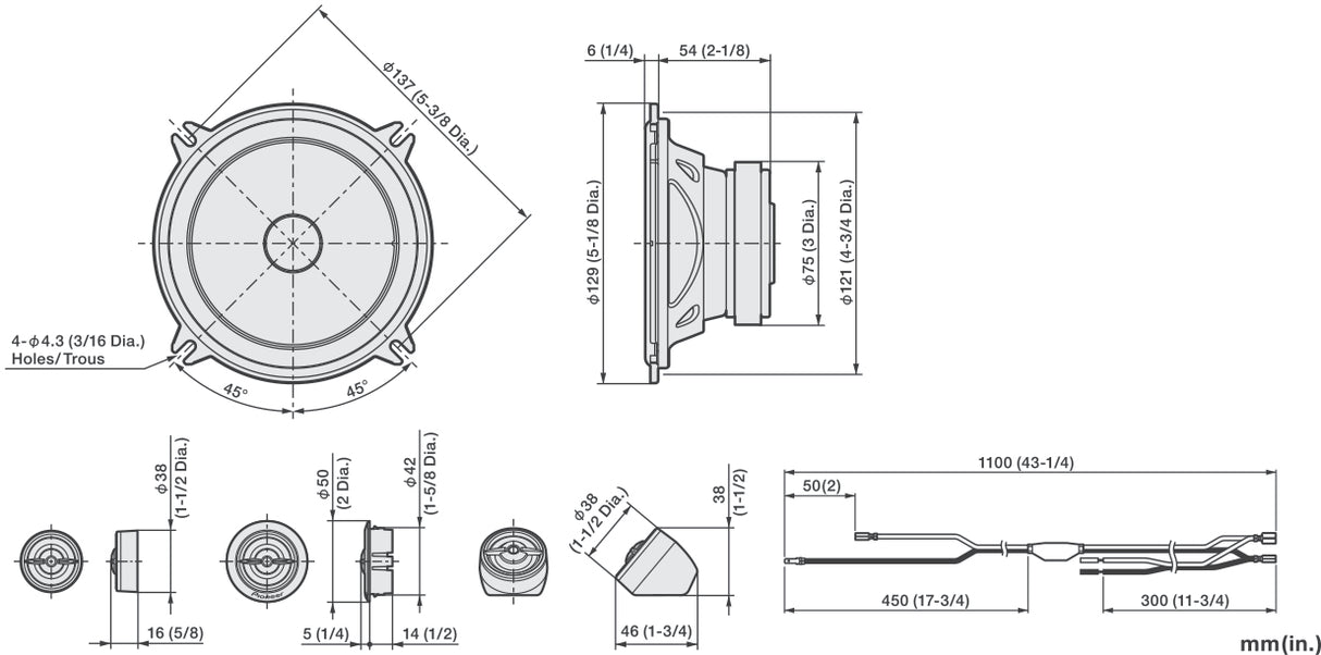 Pioneer TS-A1301C 2-vejs Komponentsystem (300W)