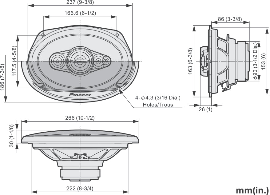 Pioneer TS-A6991F Bilhøjttaler 5-vejs koaksialsystem (700W, 6"x9")