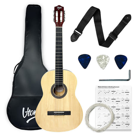 V-Tone CG TWO NT Klassisk Guitar 4/4 Startsæt i Natur med taske & tilbehør