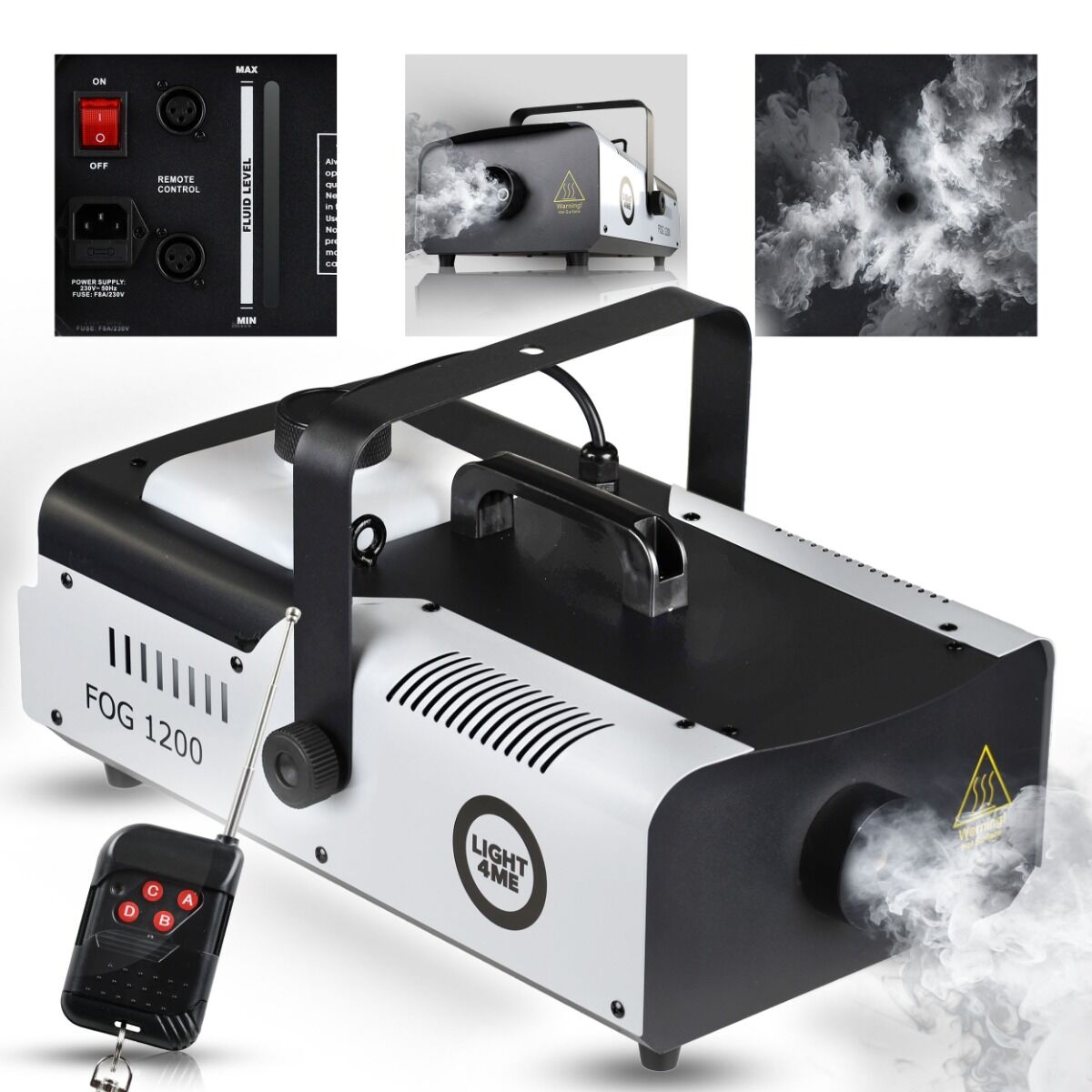 Light4Me Fog 1200 Røgmaskine 1200W med Trådløs & Kablet Fjernbetjening