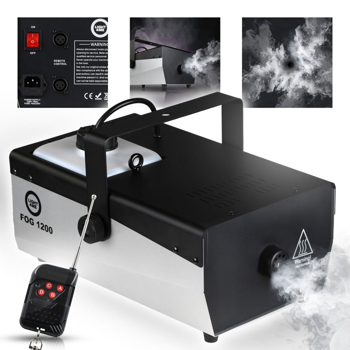 Light4Me Fog 1200 V2 Røgmaskine 1200W med Trådløs Fjernbetjening & DMX